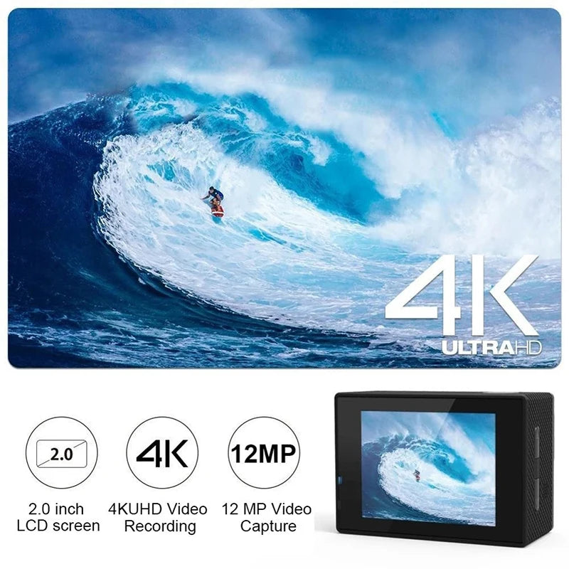 Action Camera Ultra HD 4K 1080P/30FPS WiFi 2.0-inch Screen 170D Waterproof Underwater Helmet GO Recording Sports Cameras Pro